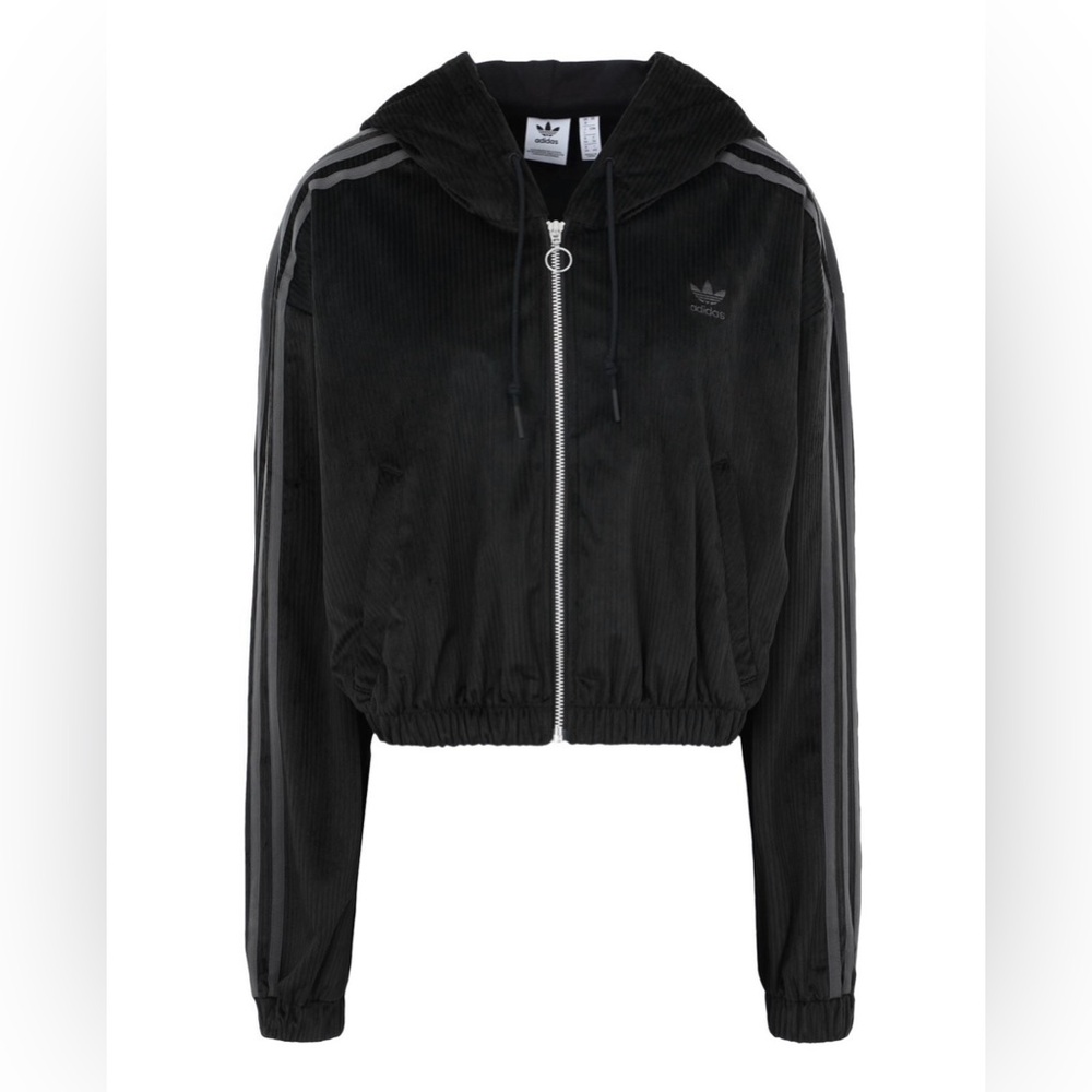 Adidas Black Cropped Corduroy Hoodie
